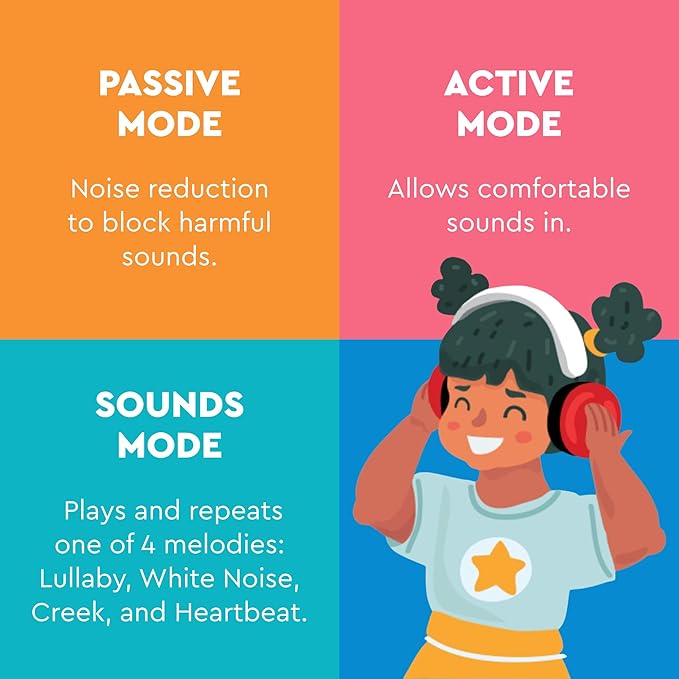 Lucid Audio HearMuffs Sounds, White - Over-the-Ear Hearing Protection for Infants & Toddlers - Includes Passive, Active & Sound Modes - Fits Children Ages 0-4 - Safe, Adjustable & Comfortable