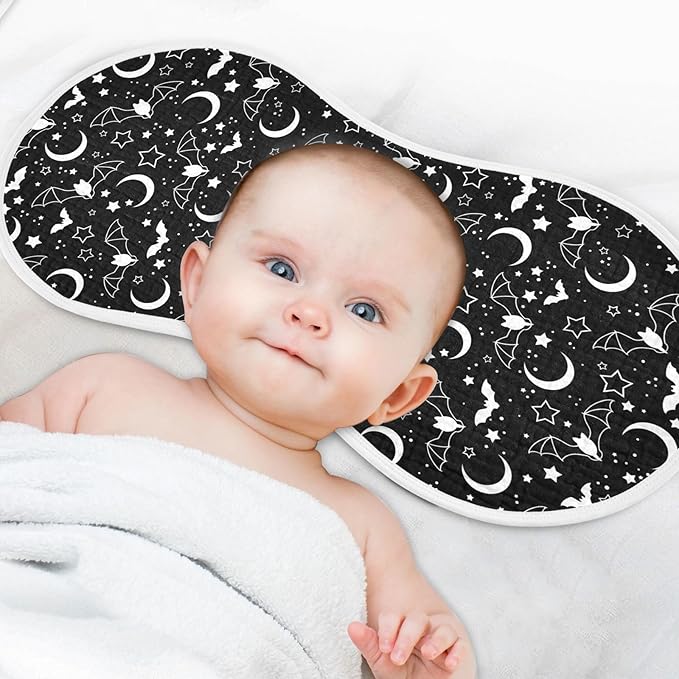 Halloween Bats Moons Star Muslin Burp Cloths for Baby Boys and Girls - 1-Pack Ultra Absorbent Muslin Washcloths, Newborn Towel, Milk Spit Up Rags, Burp Cloth Bib for Unisex, 22 x 11 Inch