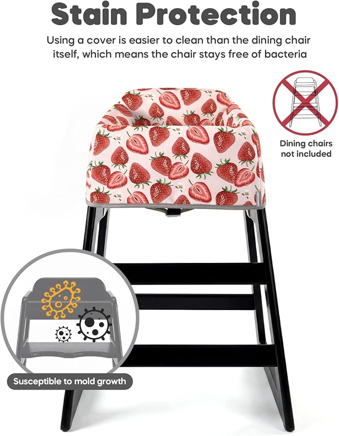 Mamatepe Baby High Chair Cover Restaurant with Strap Pads & 2-Point Harness - Machine Washable, Waterproof, Portable for Restaurant/Travel/Home - Fits High Chairs, Red Strawberry