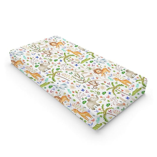 Safari Jungle Animals Trees Changing Pad Covers Lions Elephant Giraffe Monkey Hippo Sun Leaves Baby Diaper Change Table Sheets for Boy Girl Soft Breathable Stretch Fitted Changing Table Mats 32''x16''