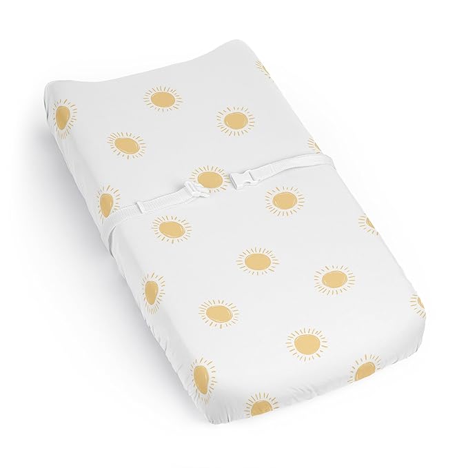 Sweet Jojo Designs Baby Changing Pad Cover Sheet (White and Yellow Boho Sun) for Girls/Boys, Infant/Newborn Diaper Change Table Mat Covers (Mustard, Celestial Sky, Desert, Sunshine, Outdoors Nature)