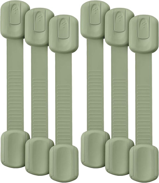 Bates- Child Safety Strap Locks, 6 Pack, Dusty Green, Baby Cabinet Locks with Adjustable Strap Length