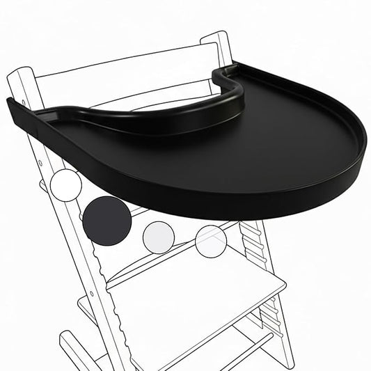 High Chair Tray for Stokke Tripp Trapp - Black - No Baby Set Needed. Suction Surface. Snap-on. BPA Free.