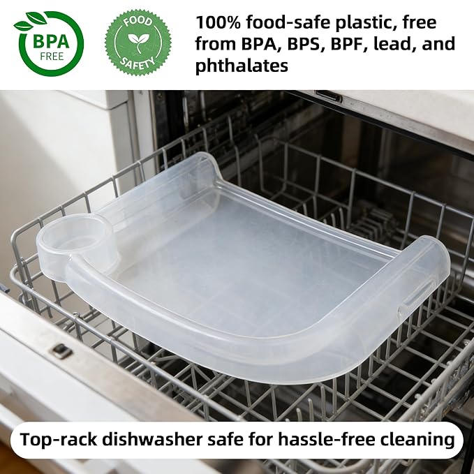 Clear Plastic Baby Dining Tray Compatible with Ingle-sina Fast Table Chair for Home & Restaurant Use, Portable Clip-On Feeding Tray for Hook-On High Chairs, Dishwasher Safe & BPA Free