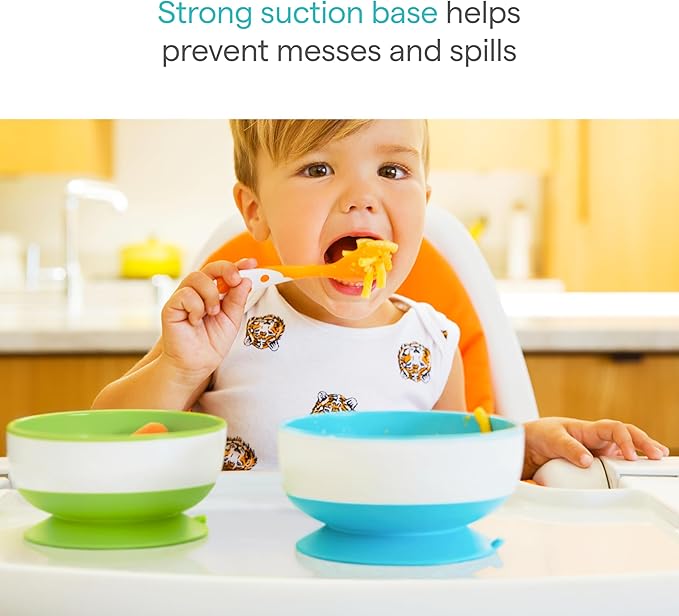 Munchkin Stay Put Suction Bowls for Baby and Toddler, 3 Pack, Blue/Green/Purple