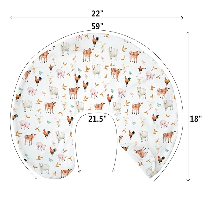 Watercolor Farm Animals Baby Nursing Pillow Covers for Boy Girl Pig Rooster Lamb Cow Duck Sunflowers Leaves Nursing Slipcovers for Breastfeeding Pillows Farm Life Soft Stretchy Removable Covers