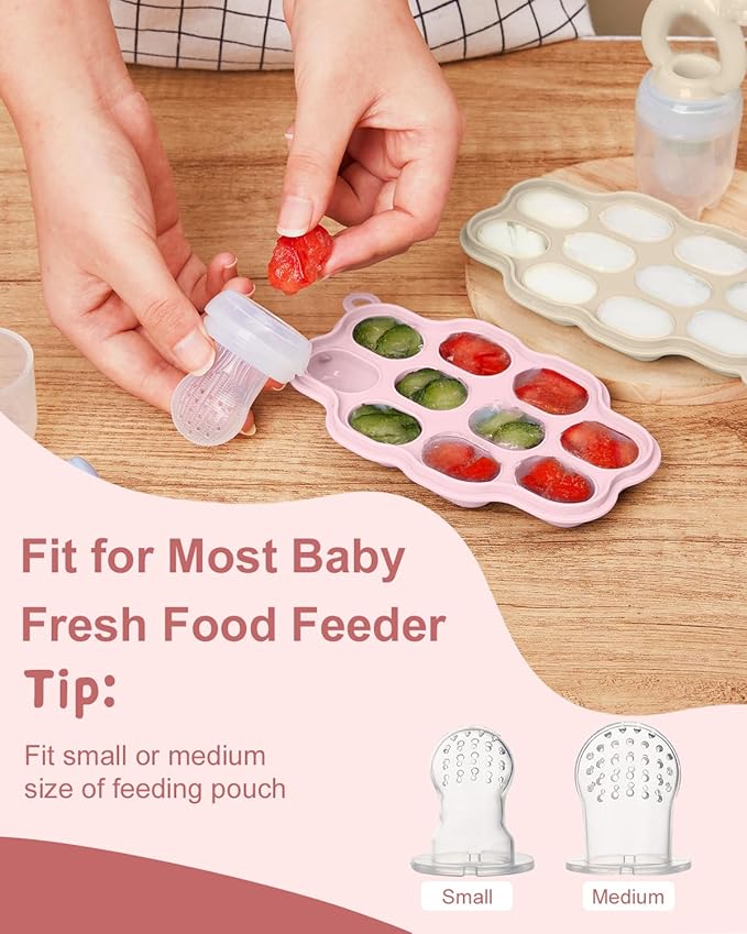 KingKam Baby Food Freezer Trays with Lids (2 Pack), Silicone Nibble Freezer Tray, Breastmilk Popsicle Molds, Baby Food Storage Containers Ice Cube Tray Maker