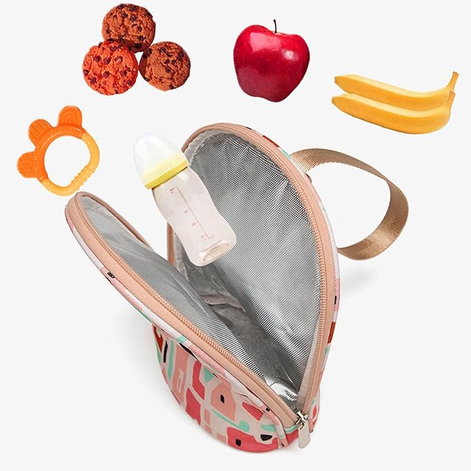 Baby Bottle Cooler Tote Bags, Cute Pink Insulated Breastmilk Cooler Bag with USB Charging,Travel Baby Bottle Holder Tote Car Bottle Warmer Water Warming Bag
