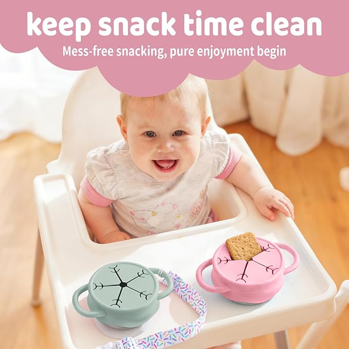Qtencas 2 Pack Stainless Steel Snack Containers for Toddlers with Spill-Proof Silicone Lids and Handles, Food Grade Snack Cups for Toddlers Kid（Pink and Green）