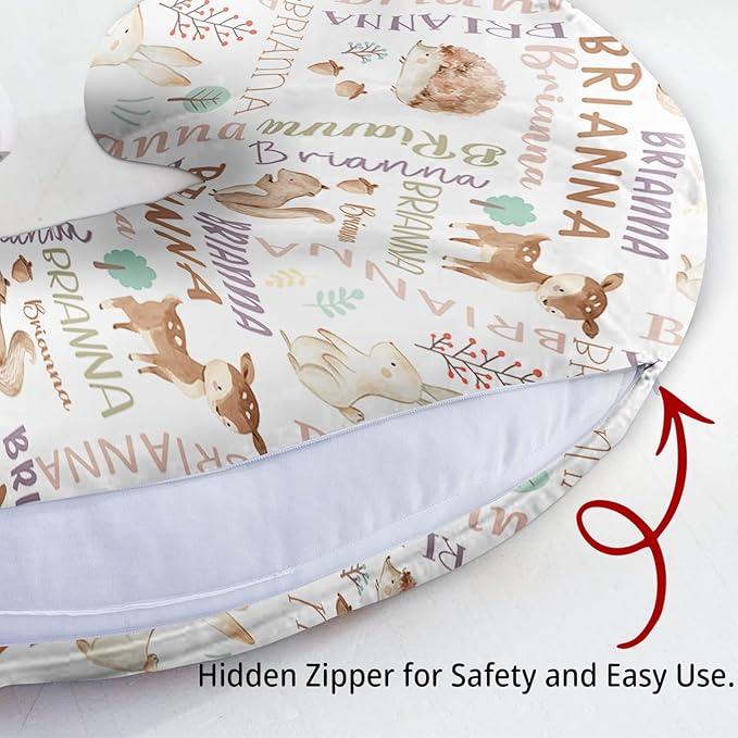 Baby Nursing Pillow Cover - Personalized Name Breastfeeding Pillow Cover with Rabbit Pattern, Stretchy Removable U-Shaped for New Moms, Soft Breathable Slipcover for Infant Boys Girls