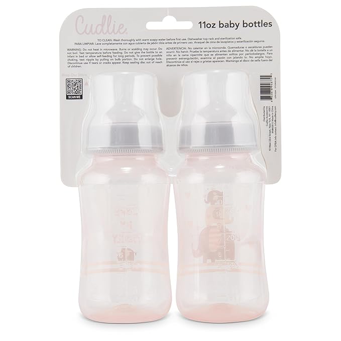 Premium 2-Pack Baby Bottles - 11 Ounce, Hourglass Shape, Fun Boys and Girls Prints, Clear Cover - BPA-Free