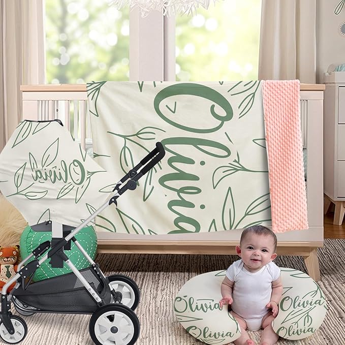 Customizable Flowers Baby Nursing Pillow Cover - Add Your Baby's Name, Ultra-Soft Stretch Fabric, Fits Standard Nursing Pillows, Ideal for Baby Showers Style 20