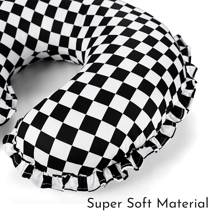 DILIMI Nursing Pillow Cover, Removable Ruffled Pillowcase for Breastfeeding Pillows, Ultra Soft Comfortable Slipcover for Baby Girl and Boy, Black Gingham