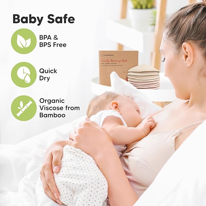 Organic Nursing Pads - 8 Washable Breast Pads for Breastfeeding, Wash Bag, Viscose Derived from Bamboo Reusable Nipple Covers for Breastfeeding Essentials, Soft & Absorbent(Neutrals, L 5")