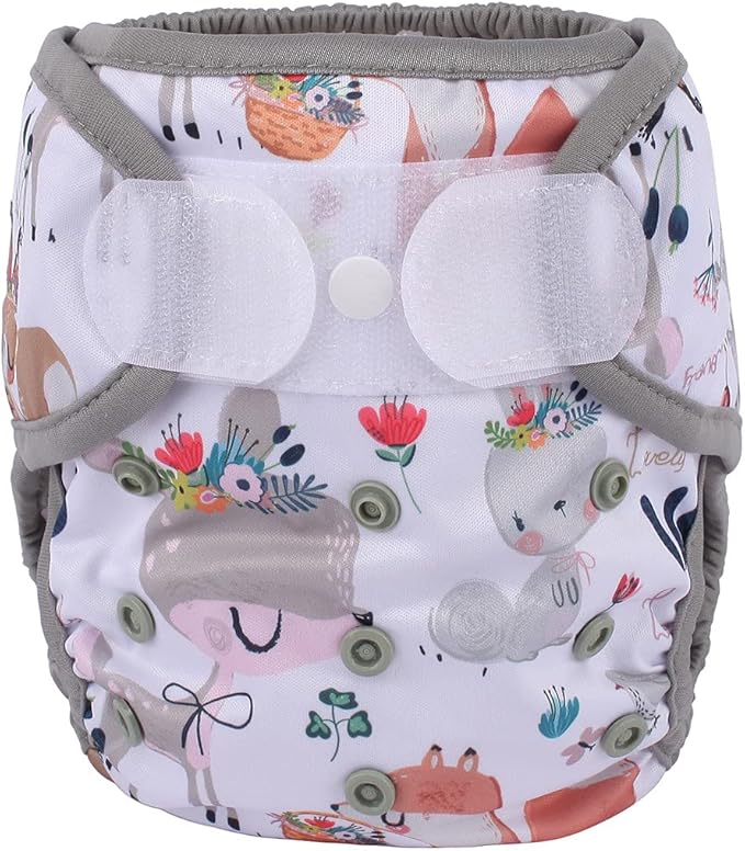 Baby Cloth Diaper Cover Nappy Hook and Loop Double Gusset 6.6lbs to 33lbs (Deers Rabbits Foxes)