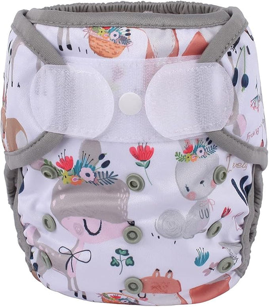 Baby Cloth Diaper Cover Nappy Hook and Loop Double Gusset 6.6lbs to 33lbs (Deers Rabbits Foxes)