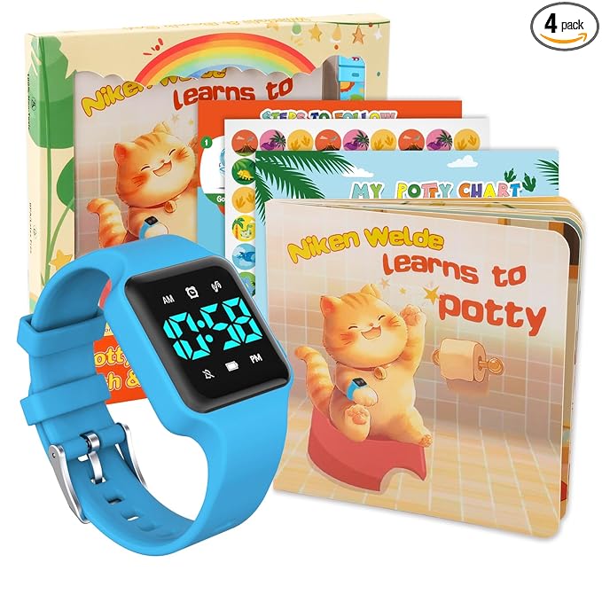 Toddler Potty Training Set – Potty Training Watch with Musical/Vibration Countdown Alerts, Fun Board Book, Progress Chart & Reward Stickers – Interactive Potty Training Kit for Kids Ages 2-6