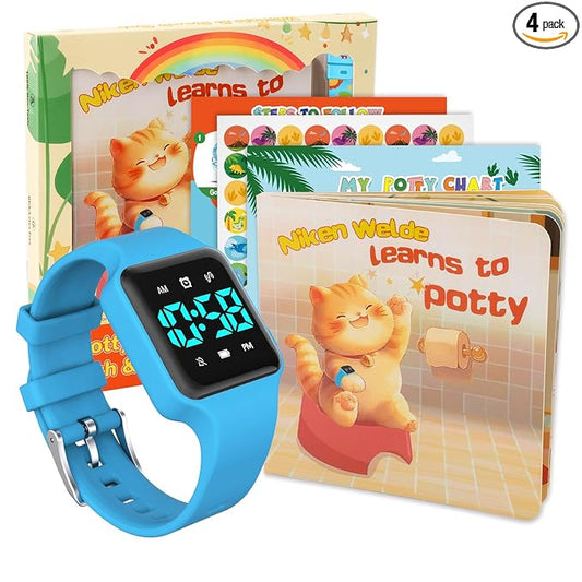 Toddler Potty Training Set – Potty Training Watch with Musical/Vibration Countdown Alerts, Fun Board Book, Progress Chart & Reward Stickers – Interactive Potty Training Kit for Kids Ages 2-6