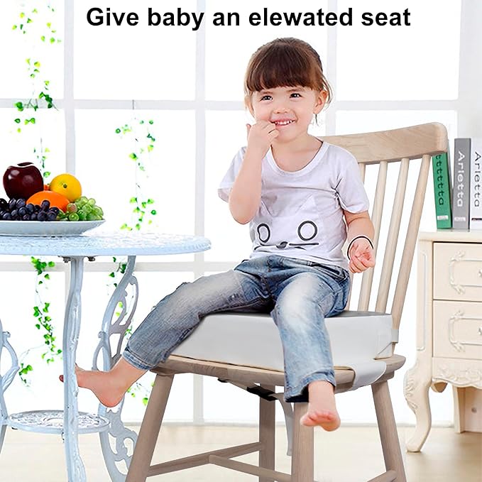 Toddler Booster Seat for Dining Table, Waterproof PU Washable Thick Toddler Dining Seat, Kids Booster Seat for Dining Table with 2 Adjustable Straps Safety Buckle