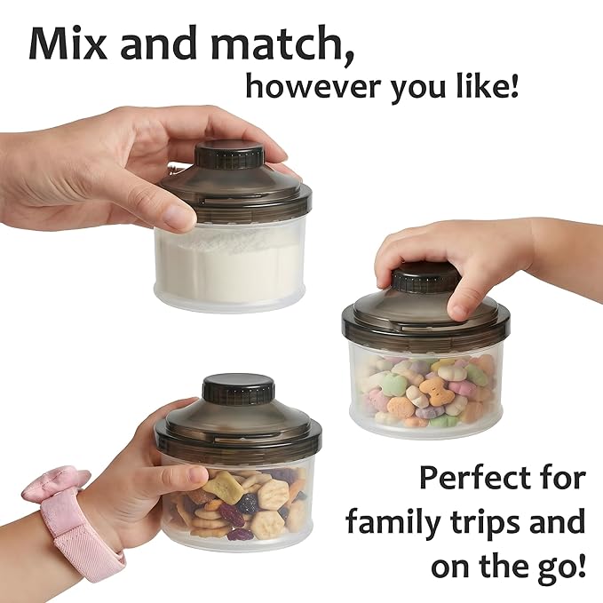 Formula Container to Go – Baby Essentials, Stackable Formula Dispenser for Night Feedings, Snacks and More – 2 Pack, by KiKo (Black)