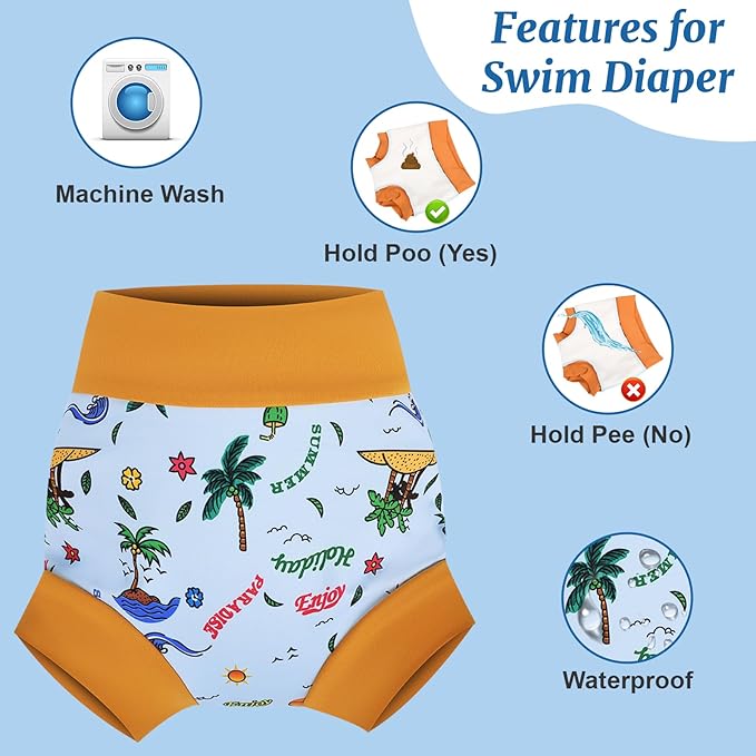 MOEMOE Baby Reusable Swim Diapers 3Pcs Comfortable Waterproof Baby Swim Diapers for Boys Swim Lesson L/4T