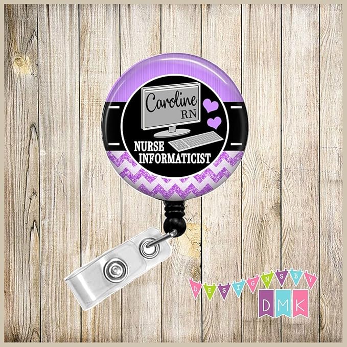 Nursing Informaticist - Computer - Purple Chevron - Personalized - Button Badge Reel - BR0631