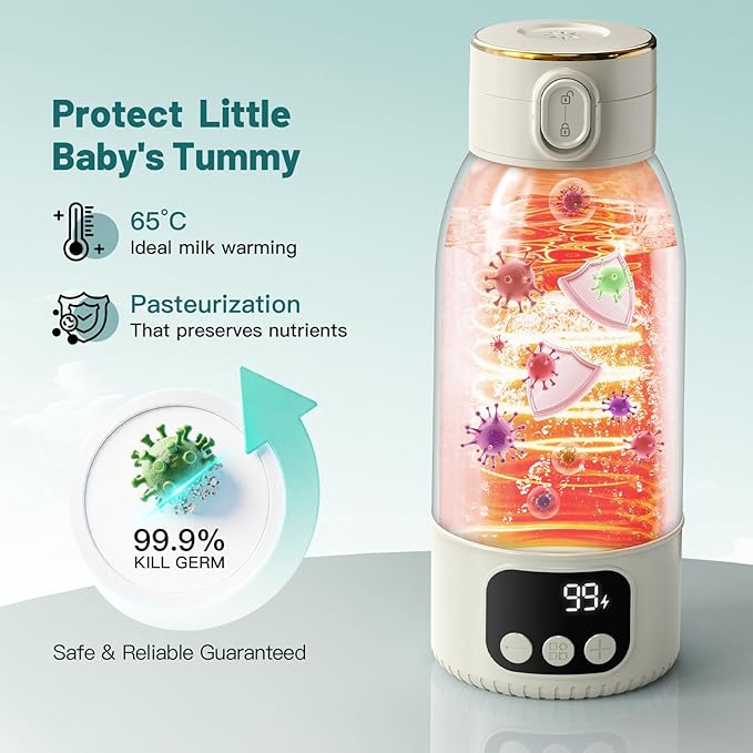 Portable Bottle Warmer for Travel Fast Baby Milk Warmer On-the-Go Breastmilk Warmer for Formula & Water, Newborn Essential Gift, 316L Stainless Steel Long Battery Life 17oz Large Capacity