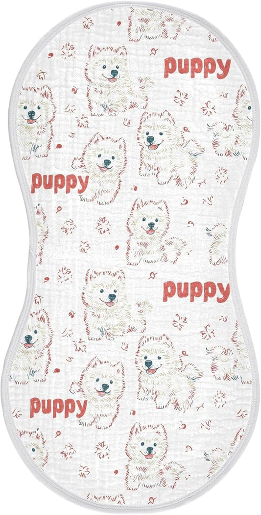 vvfelixl Muslin Burp Cloths Cute Puppy Samoyed Baby Washcloths for Baby Girl Boys 2 Pack