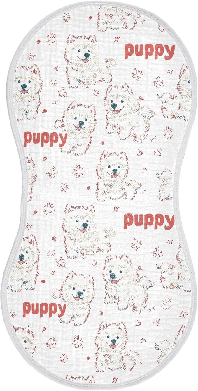 vvfelixl Cute Puppy Samoyed Burp Cloths for Baby Boy Girls Baby Washcloths Burp Rags 1 Pack