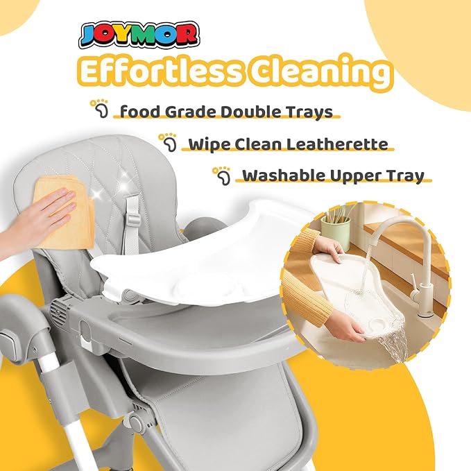 JOYMOR Foldable Baby High Chair, 4 in 1 Convertible Highchair for Eating, Height Adjustble and Multiple Seat Position, Compact Foldable Design for Easy Storage (Gray)