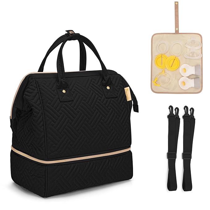 Fasrom Small Breast Pump Bag Backpack with Cooler Compatible with Momcozy and Medela Pumps, Pumping Tote with Waterproof Mat, Black