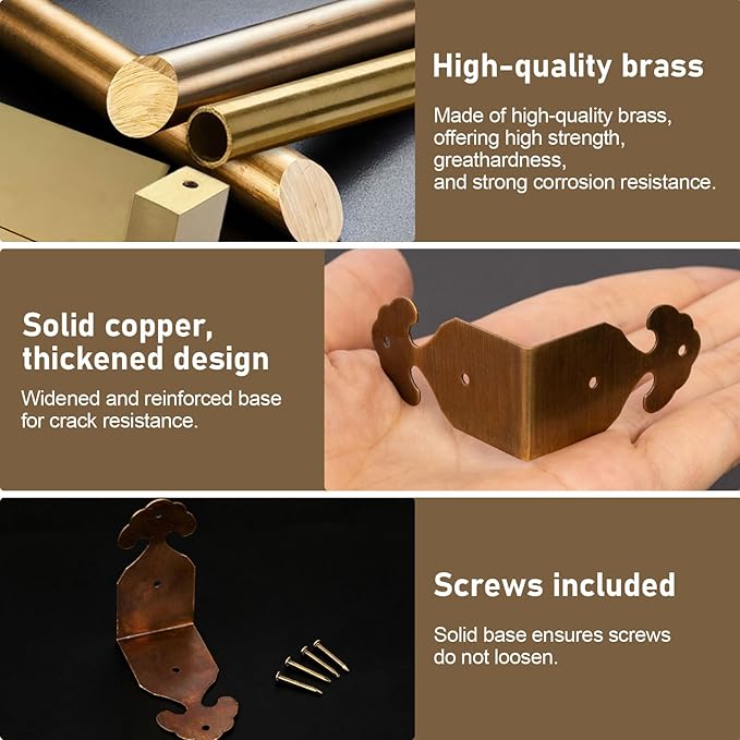 Brass 90 Degree Right Angle Corner Protector Corner,4 pcs Right Angle Decorative Corner Protector Box Edge Cover Bracket, with Mounting Nail (Bronze)