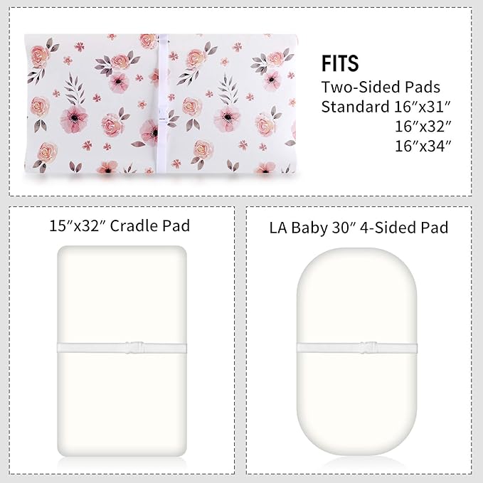 Tyke Bliss Pink Changing Pad Cover for Girls – Stretchy Floral Changing Pad Covers Made with 100% Combed Cotton Jersey Knit, Super Soft, Diaper Changing Pad Cover for Baby Change Table Pads