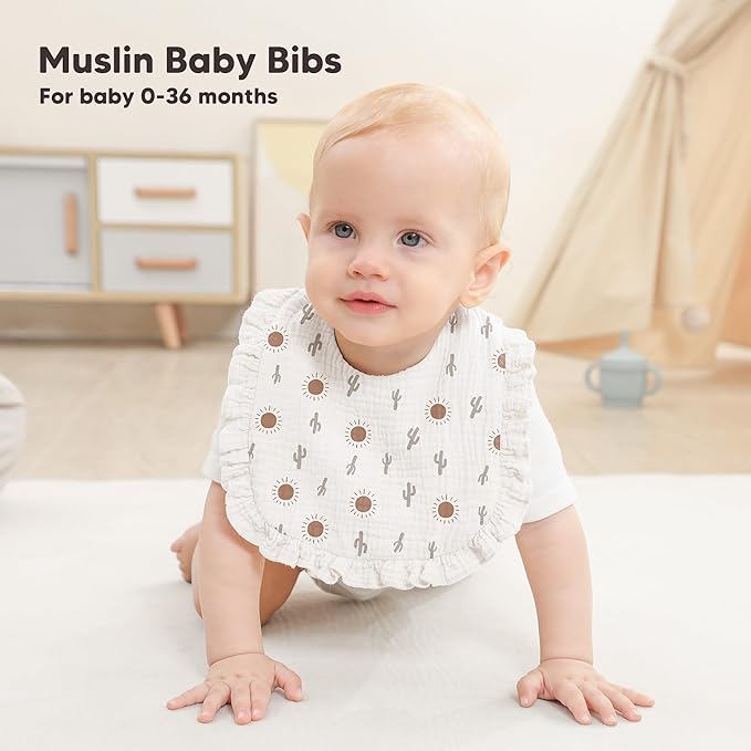 Bearmoss 8 Pack Muslin Baby Bibs for Drooling and Teething, Soft Bibs for Girls, Boys, Newborn