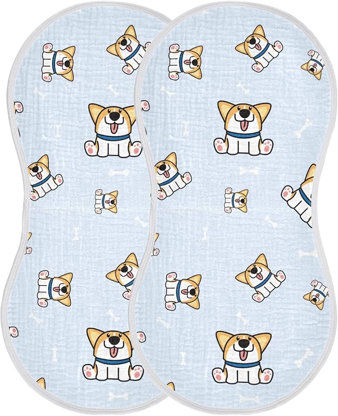vvfelixl Baby Burp Cloths Welsh Corgi Puppy Bones Baby Newborn Cotton Burping Cloths Set Baby Washcloths 4 Pack