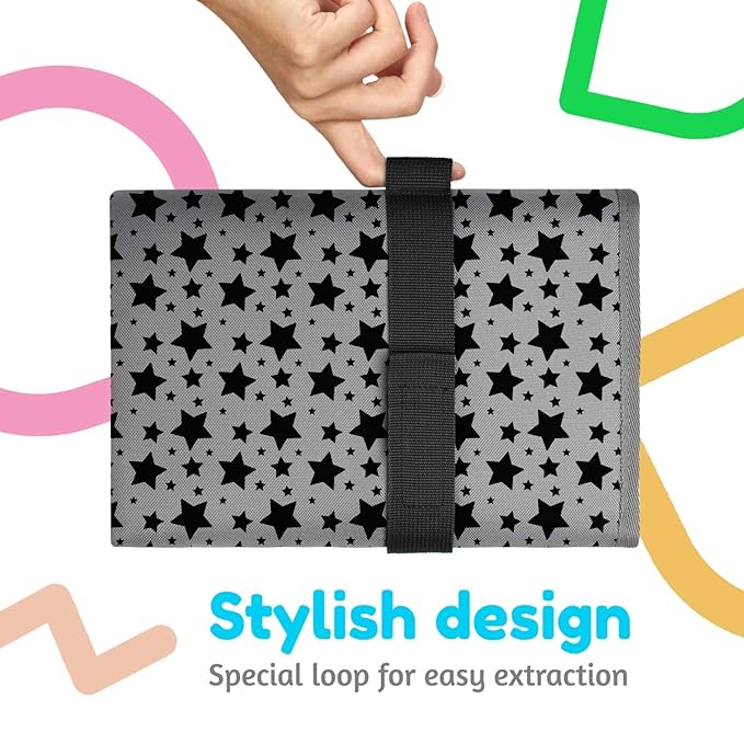 Toolik Baby Diaper Changing Pad, Extra Large (27.5 x 19.7 inch) Waterproof Mat for Stroller Walks or Diaper Bag, Fits Newborn and Toddler for Quick Change on The go (Grey, 3D Stars)