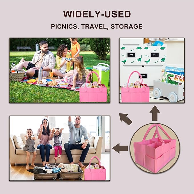 Baby Diaper Caddy is a versatile baby basket designed for nursery storage, car organization, and as a thoughtful gift for baby showers. Perfect for storing diapers and baby wipes. (Pink)