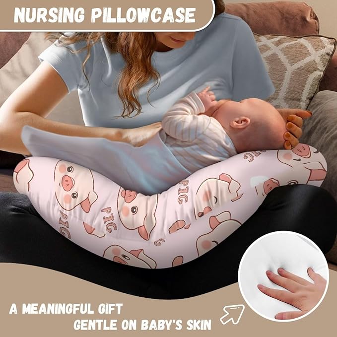 Cute Piggy Baby Feeding Pillow Cover Super Soft and Stretchy Personalized Breastfeeding Pillowcase Newborn for Boys Girls, 1 Pack