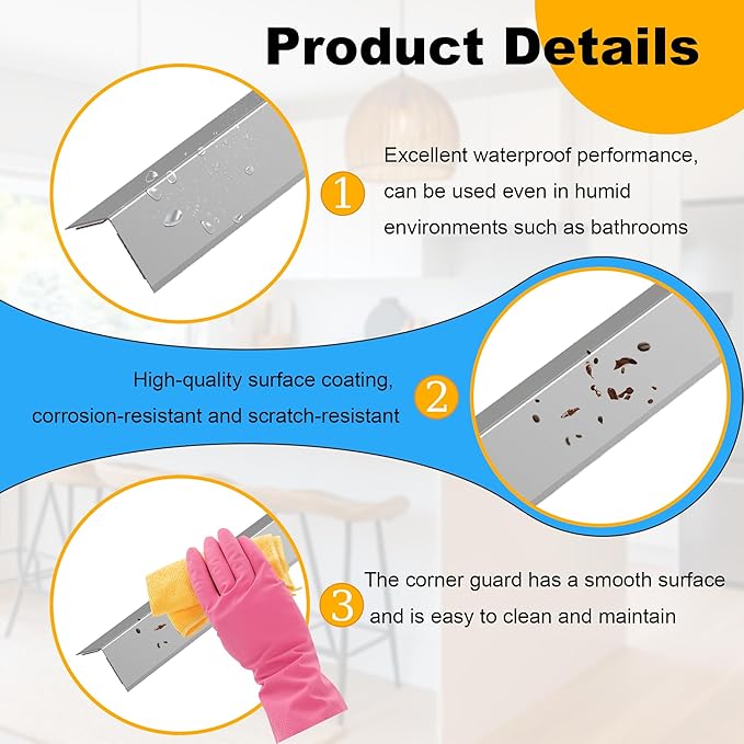 4Pcs 36" Metal Corner Protectors, Aluminum Self-Adhesive Corner Guards, for Edge Protection & Decoration on Walls, Furniture, Cabinets, Kitchen Islands (Gray, 36"x0.7"x0.7")