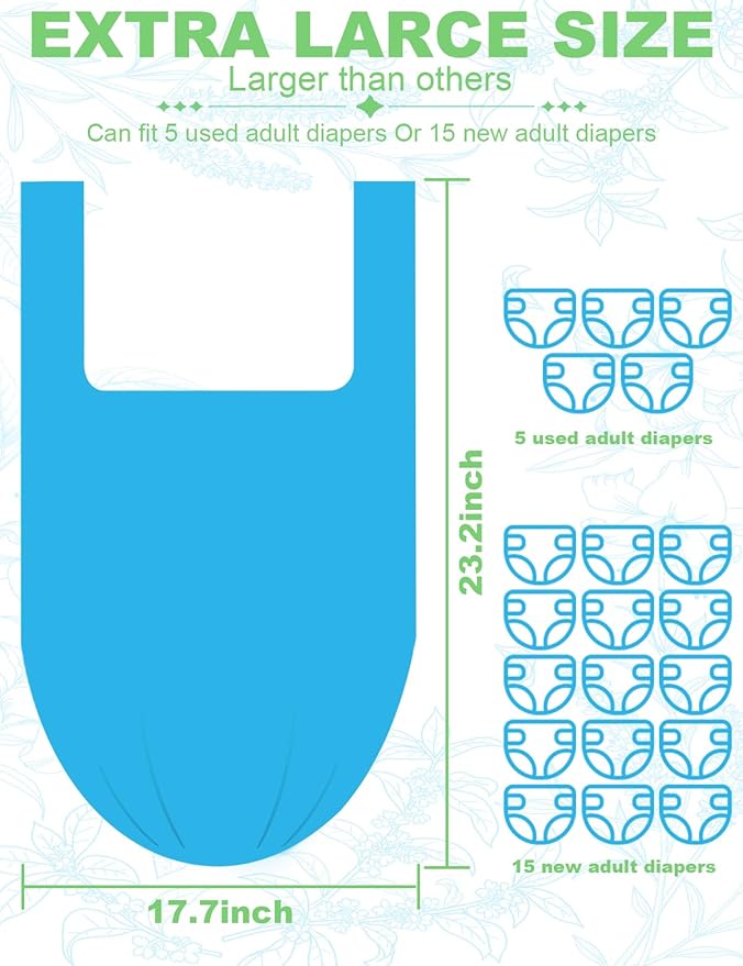 Large Adult Diaper Disposal Bags with Wall Mount Storage Box,96 Pcs (23"x18") Diaper Sacks, Adult Diaper Disposal Bags & Travel Diaper Trash Bags,Odor-Proof Incontinence Disposal for Adult-Blue