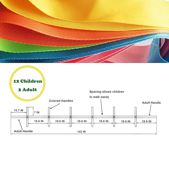 Safety Walking Rope with Colorful Handles for Up to 6 Children,10 Children and 12 Children-Perfect for Daycare Schools and Teachers.
