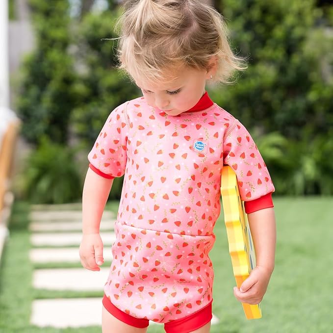 Splash About Happy Nappy Wetsuit, Swimsuit for Babies & Toddlers with Built-in Swim Diaper (Strawberry Field, 12-24 Months)