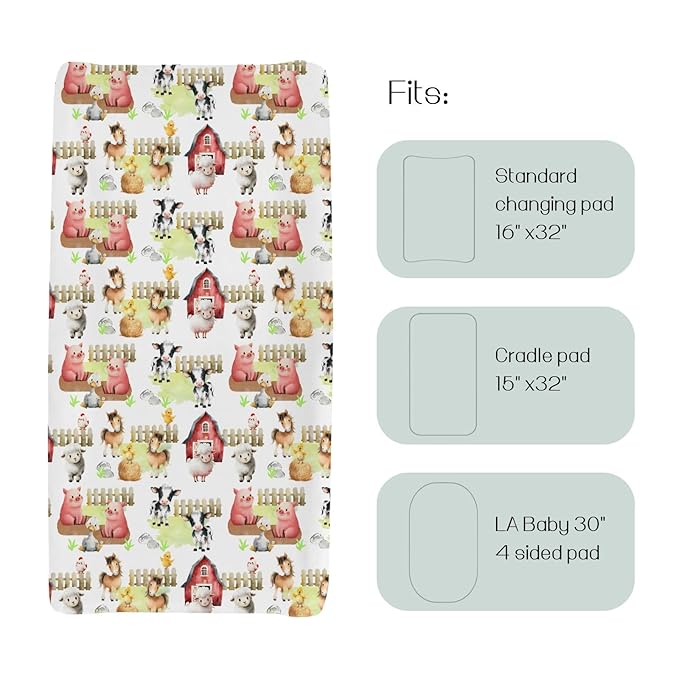 HawSkgFub Farm Animals Life Barn Changing Pad Cover for Baby Girls Boys, Natural Cow Chicken Pig Horse Diaper Change Table Covers, Soft Stretchy Safe Snug Fitted Changing Mat Sheets Fit 32"/34" x 16"