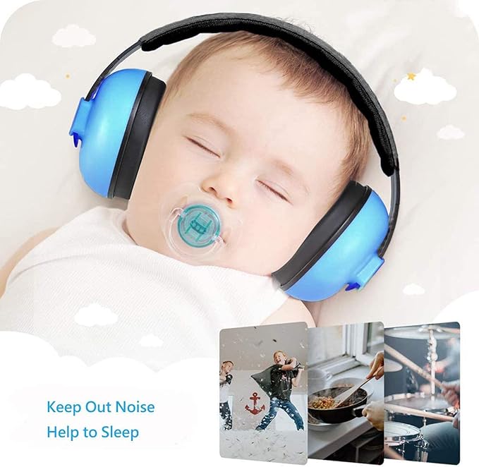Baby Ear Protection Aged 0-3 Years Noise Canceling Baby Headphones for Newborn Toddler Infant Protective Ear Covering Shields Earmuffs for Sleep Airplane Travel(Blue)