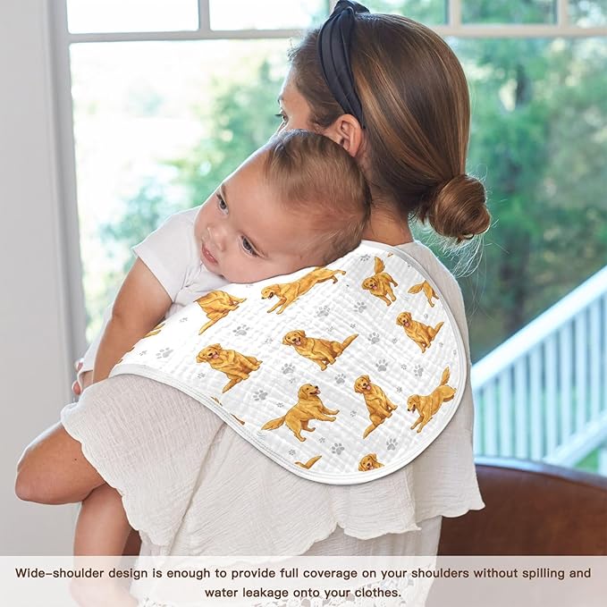 1 Pack Muslin Burp Cloths Golden Dogs Paw Prints White Cotton Baby Burp Cloths Absorbent Burping Cloth Soft Spit Up Rags for Newborn Boys Girls 22x11 Inch