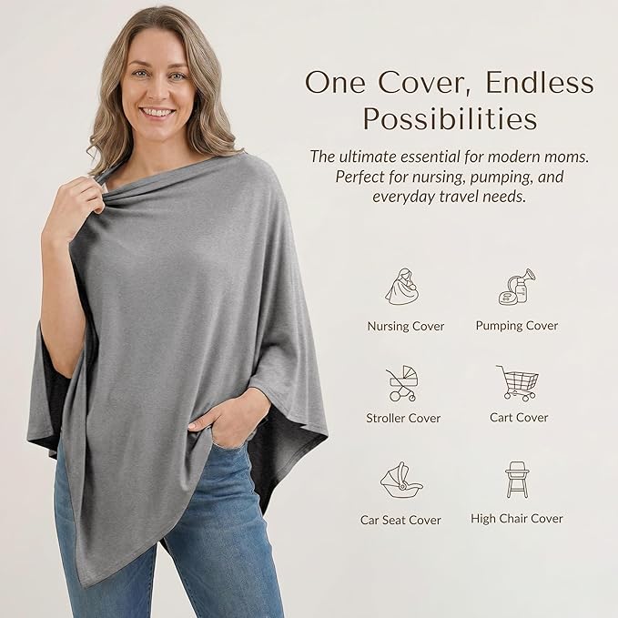 Konssy Nursing Cover for Breastfeeding, 360° Full Privacy Breathable Breastfeeding Cover, Multi-use Carseat Canopy(Grey)