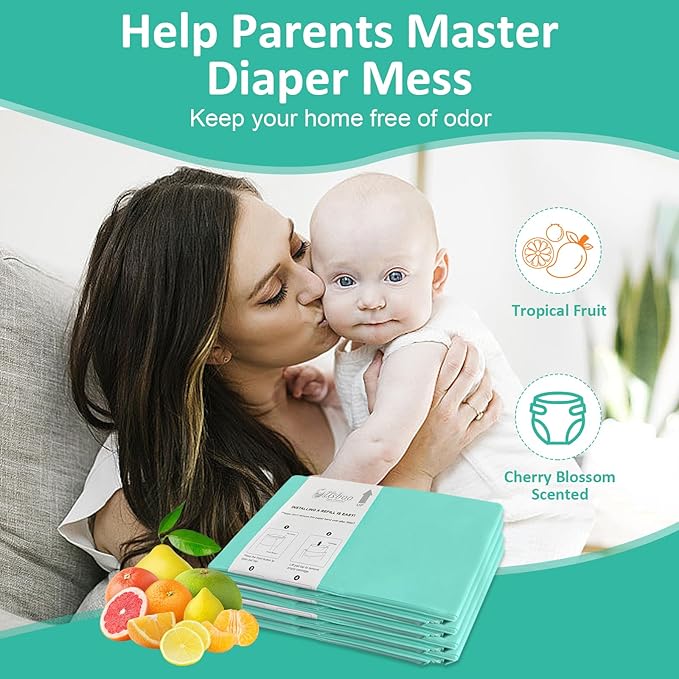 USBOO Refills Compatible with Dekor Plus Diaper Pail,8 Pack Disposable Diaper Pail Refills, Reinforced Thickness Diaper Trash Bags, Holds up to 4640 Diapers,Tropical Fruit