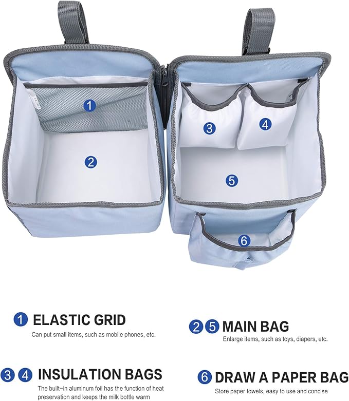 MOMIGO Baby Diaper Caddy Bag Stacker Organize - Nursery Storage Bin for Diapers, Wipes & Toys with Insulation Pocket - 2pcs Diaper Organizer for Crib Wall (Blue)