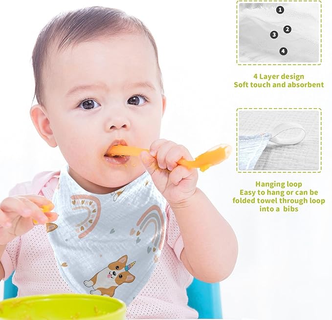 vvfelixl Corgi Hearts Rainbows Baby Burp Cloths Baby Muslin Washcloths for Boys Girls Cotton Baby Face Towel for Newborn Infants Soft and Absorbent 11.8 X 11.8 in, 5 Pack