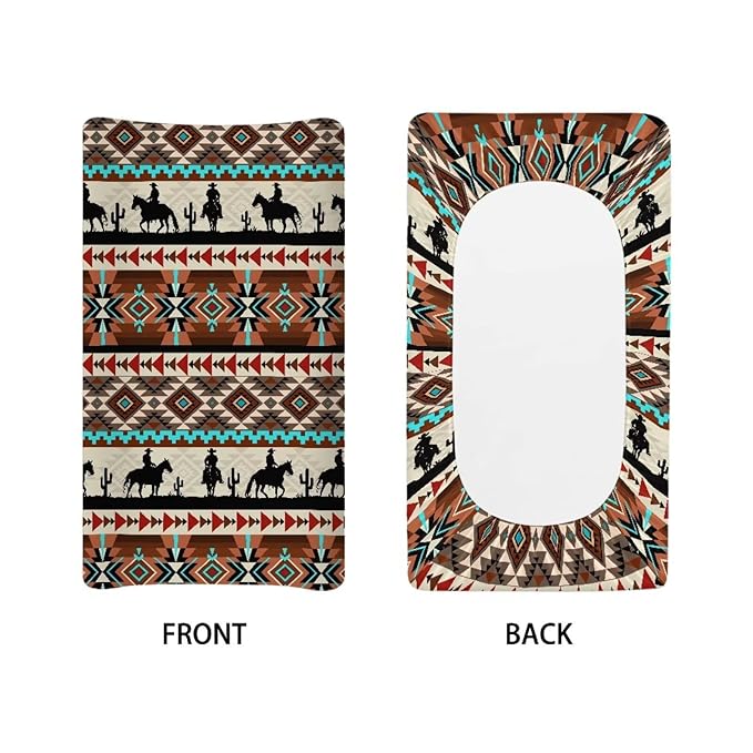 Tribal Horse Aztec Changing Pad Cover for Boys Soft Polyester Diaper Change Table Sheets Fit 32'' x 16'' Pad, Comfy Breathable Baby Changing Pad Covers